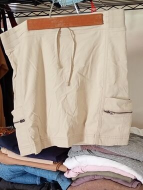 Beige Casual Drawstring Skirt with Zip Pockets